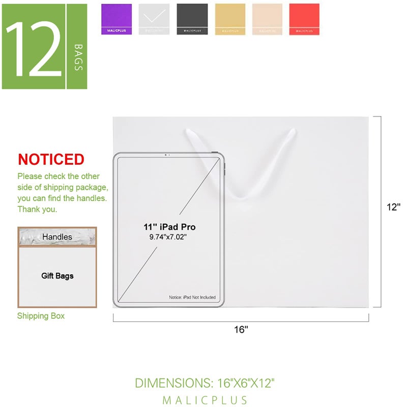 MALICPLUS 12 Extra Large Gift Bags 16x6x12 Inches, Luxury Matte White Large Gift Bags with Handles for All Occasion (Grain Textured Finish) - Image 2